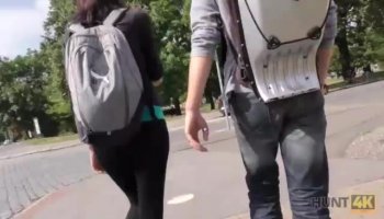 Curly hair babe convinced to suck and fuck for cash